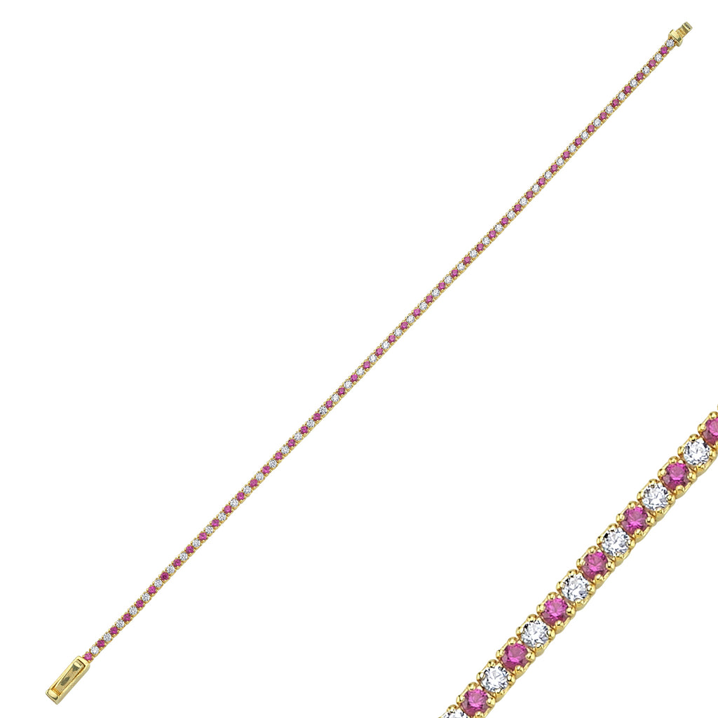 Trendy Pink White Tennis Chain Bracelet  925 Crt Sterling Silver Gold Plated Handcraft Wholesale Turkish Jewelry