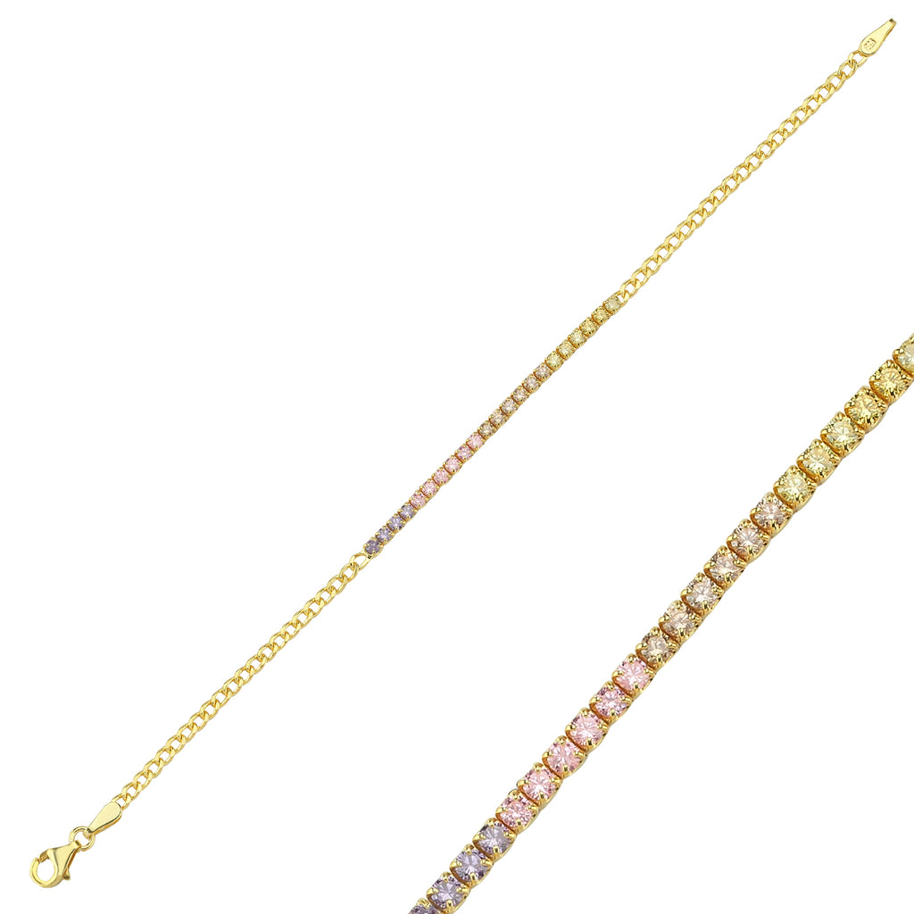 Trendy Colorful Tennis Chain Bracelet 925 Crt Sterling Silver Gold Plated Handcraft Wholesale Turkish Jewelry