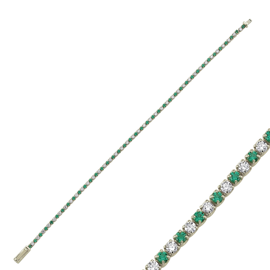 Trendy Green-White Tennis Chain Bracelet 925 Crt Sterling Silver Gold Plated Handcraft Wholesale Turkish Jewelry