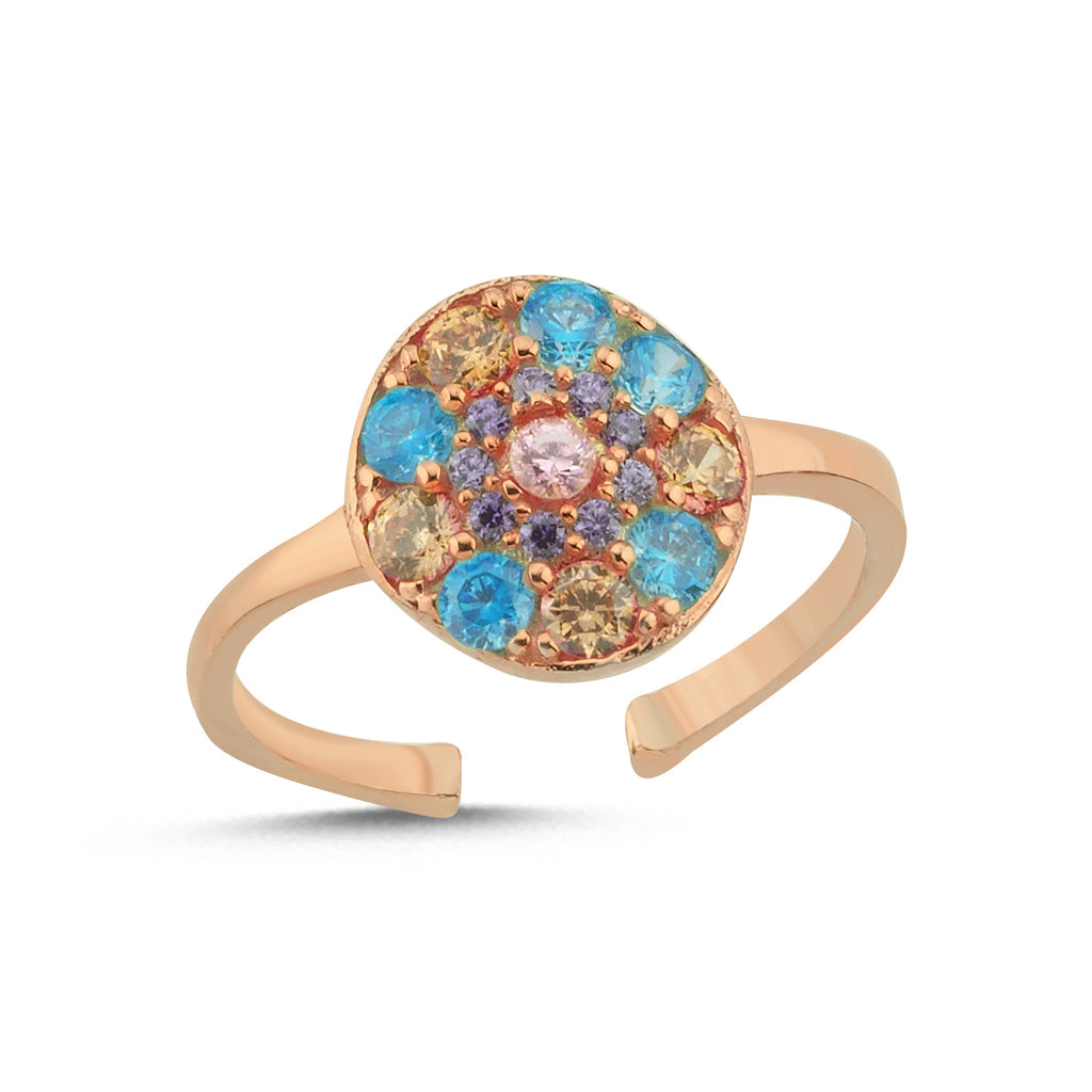 Trendy Colorful Zirconia Round Adjustable Ring 925 Crt Sterling Silver Gold Plated Handcraft Wholesale Turkish Jewelry