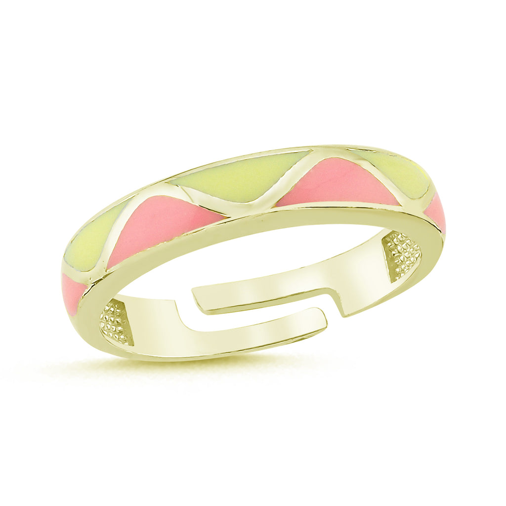 Trendy Yellow Pink Enamel Adjustable Ring 925 Crt Sterling Silver Gold Plated Handcraft Wholesale Turkish Jewelry