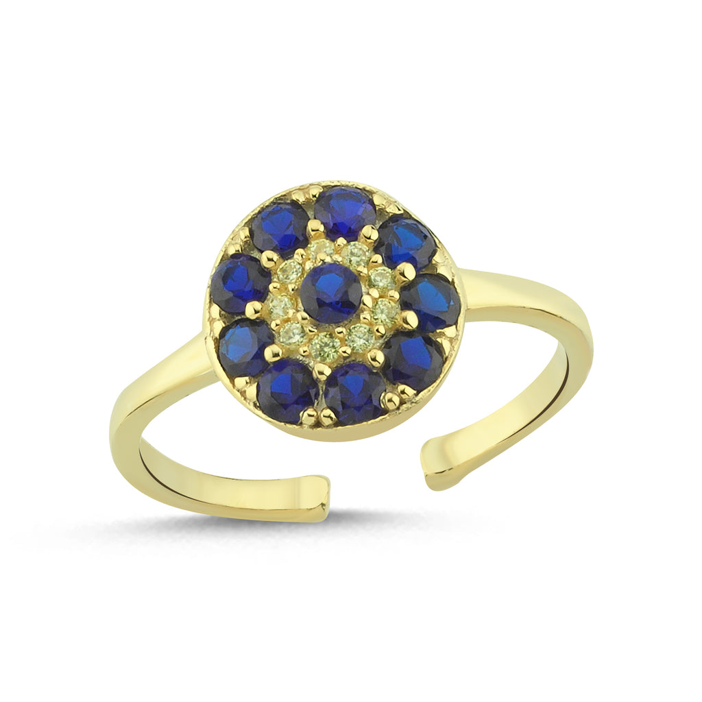 Trendy Navy Blue Zirconia Evileye Ring  925 Crt Sterling Silver Gold Plated Handcraft Wholesale Turkish Jewelry