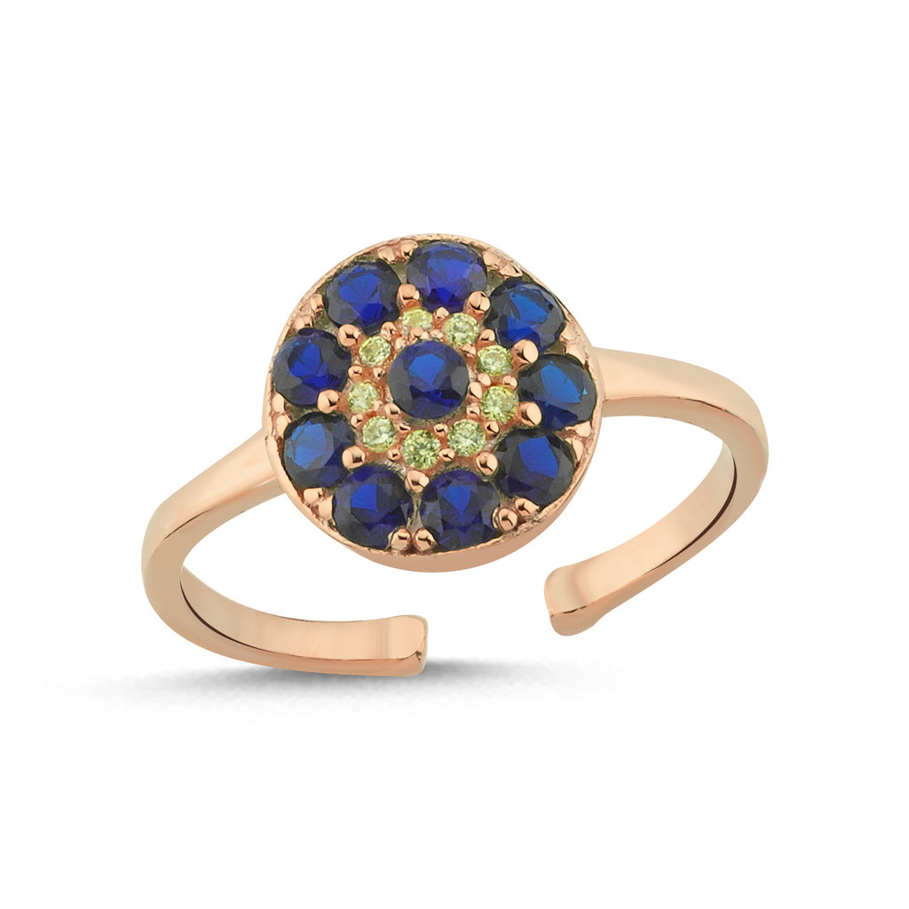 Trendy Navy Blue Zirconia Evileye Ring  925 Crt Sterling Silver Gold Plated Handcraft Wholesale Turkish Jewelry