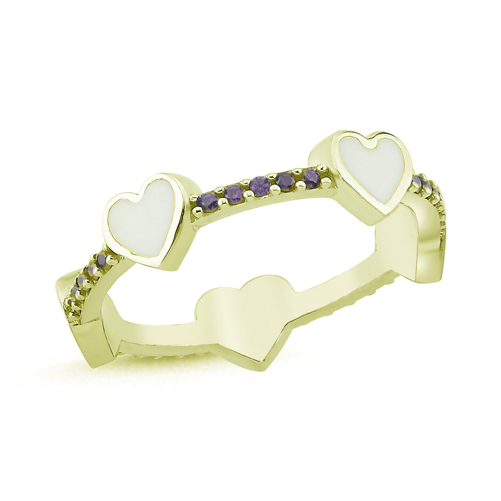 Trendy Zirconia White Enamel Heart Ring 925 Crt Sterling Silver Gold Plated Handcraft Wholesale Turkish Jewelry
