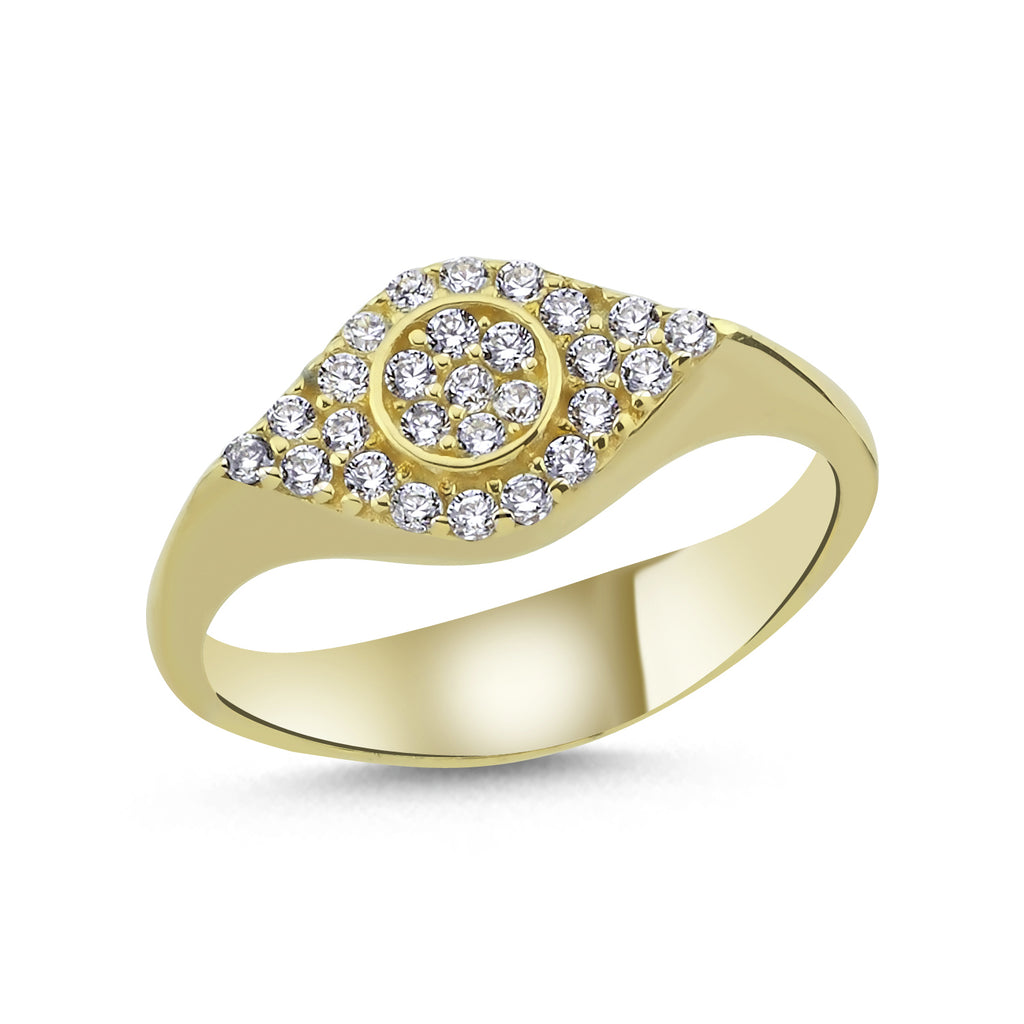 Trendy Zirconia Eye Ring 925 Crt Sterling Silver Gold Plated Handcraft Wholesale Turkish Jewelry