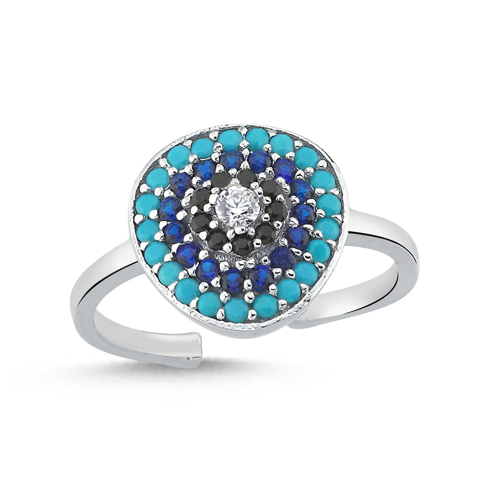 Trendy Evileye Adjustable Ring  925 Crt Sterling Silver Gold Plated Handcraft Wholesale Turkish Jewelry