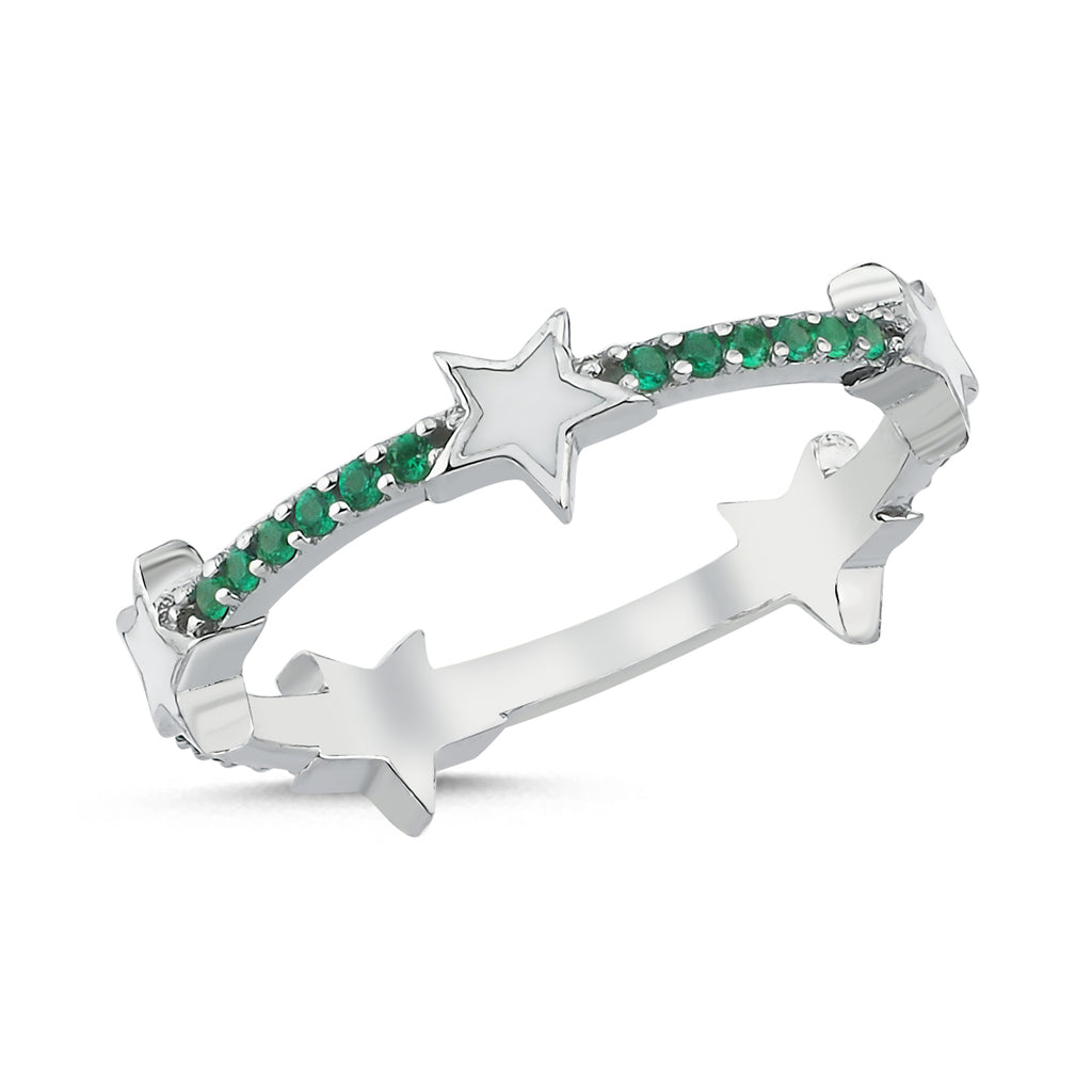 Trendy Green Zirconia White Enamel Star Ring 925 Crt Sterling Silver Gold Plated Handcraft Wholesale Turkish Jewelry