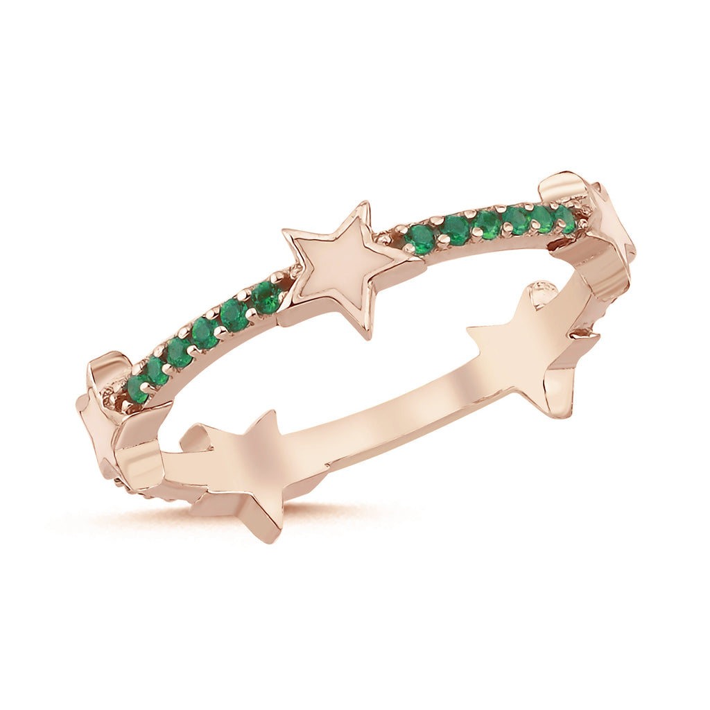 Trendy Green Zirconia White Enamel Star Ring 925 Crt Sterling Silver Gold Plated Handcraft Wholesale Turkish Jewelry
