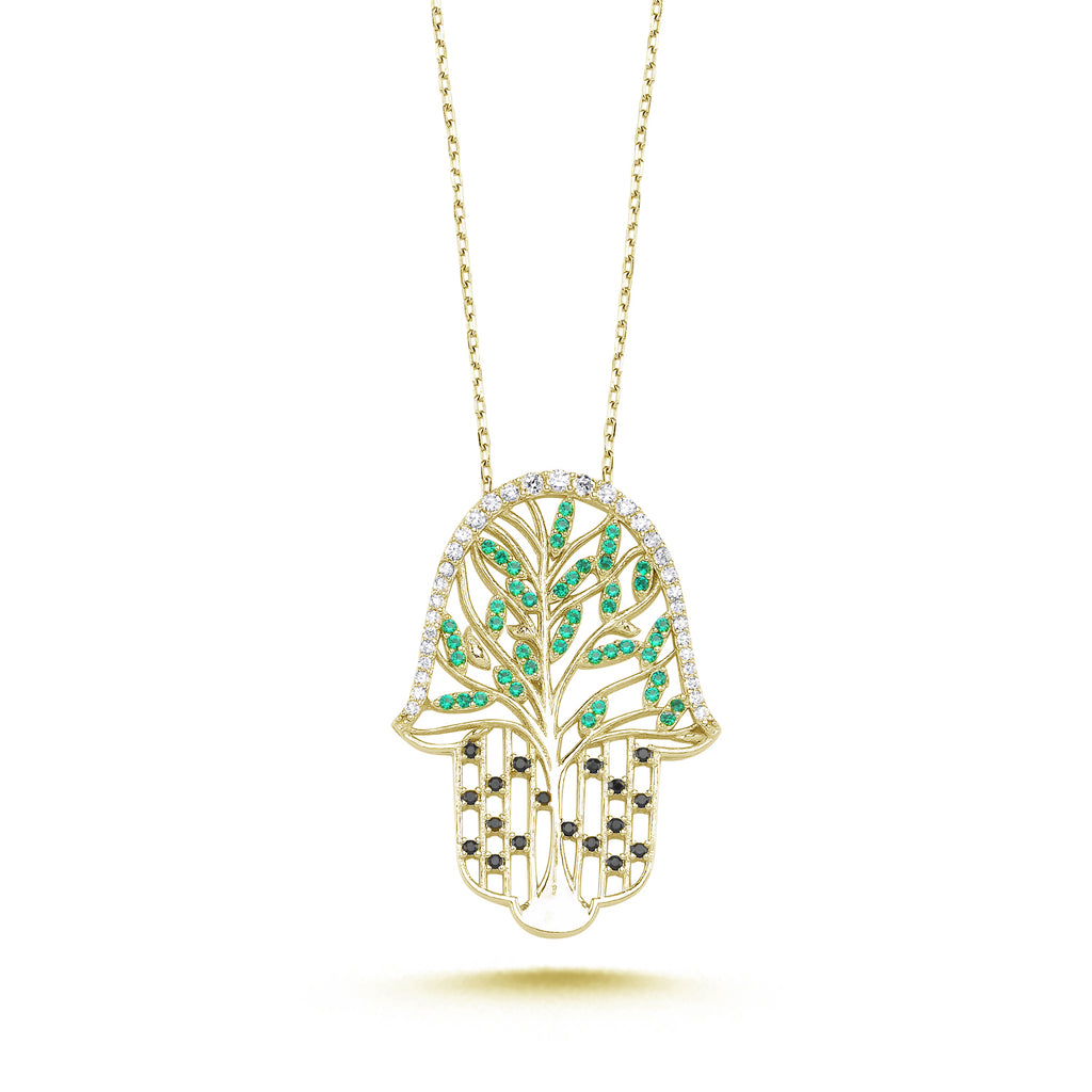 Trendy Hamsa Necklace 925 Crt Sterling Silver Gold Plated Handcraft Wholesale Turkish Jewelry