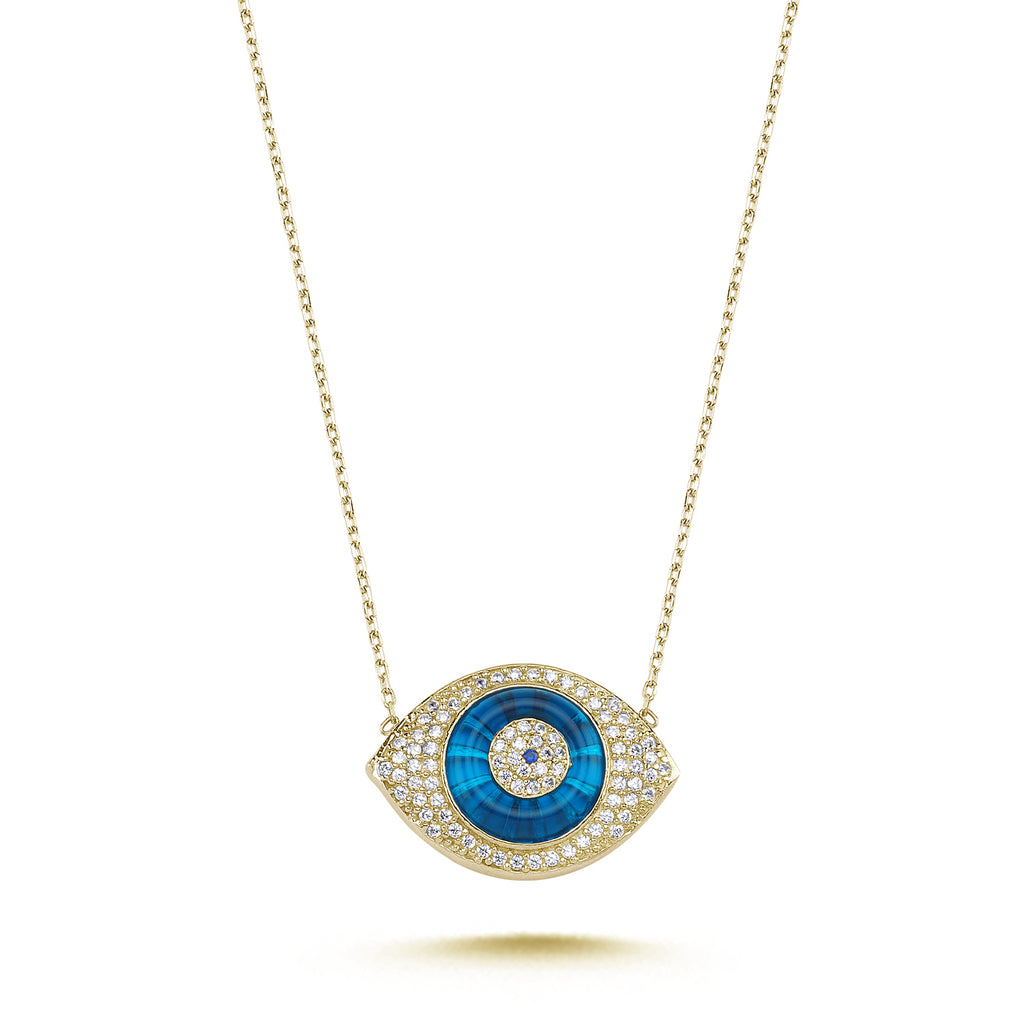 Trendy Zirconia Evil Eye Necklace 925 Crt Sterling Silver Gold Plated Handcraft Wholesale Turkish Jewelry