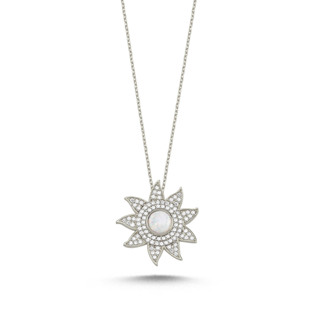 Trendy Zirconia Sun Necklace 925 Crt Sterling Silver Gold Plated Handcraft Wholesale Turkish Jewelry