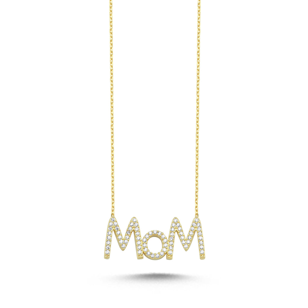 Trendy Zirconia Mom Motto Necklace 925 Crt Sterling Silver Gold Plated Handcraft Wholesale Turkish Jewelry