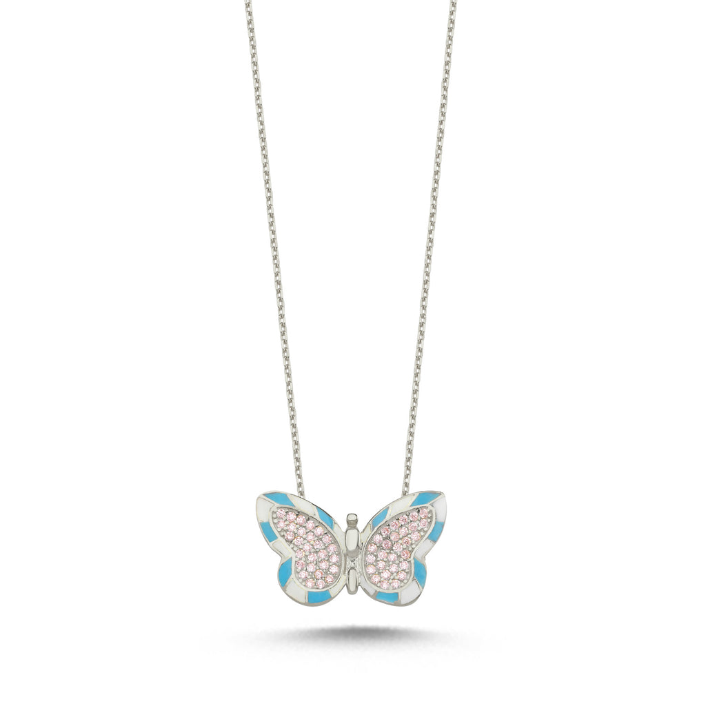 Trendy Zirconia Butterfly Necklace  925 Crt Sterling Silver Gold Plated Handcraft Wholesale Turkish Jewelry