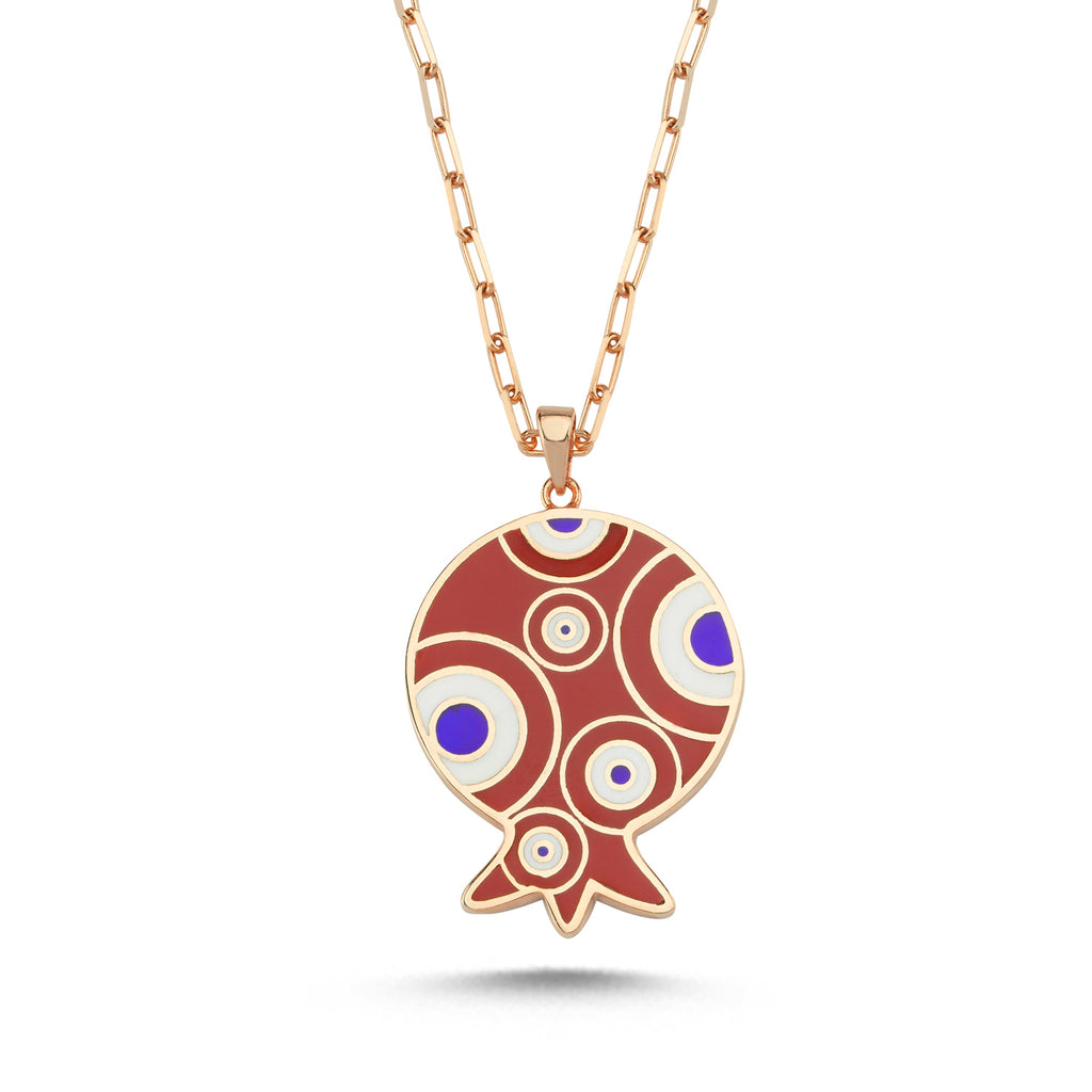 Trendy Enamel Pomegranate Evileye Necklace 925 Crt Sterling Silver Gold Plated Handcraft Wholesale Turkish Jewelry