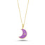 Trendy Purple Enamel Zirconia Moon Necklace 925 Crt Sterling Silver Gold Plated Handcraft Wholesale Turkish Jewelry