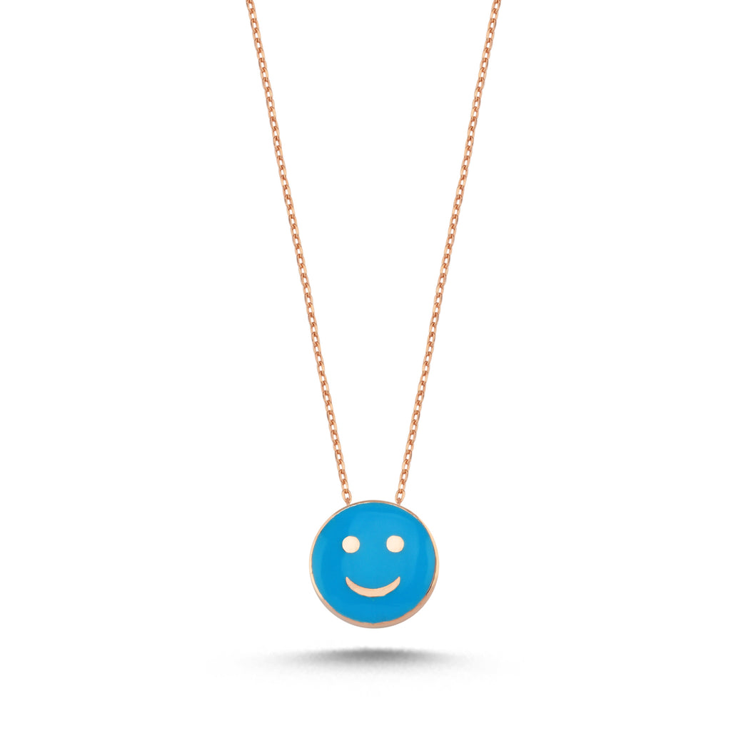 Trendy Blue Enamel Smile Necklace 925 Crt Sterling Silver Gold Plated Handcraft Wholesale Turkish Jewelry