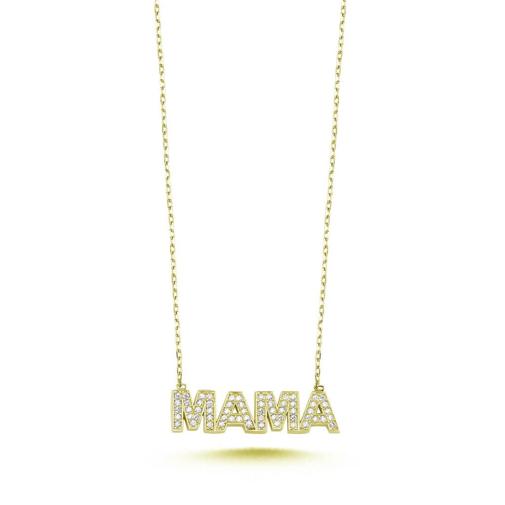 Trendy Zirconia Motto Mama Necklace 925 Crt Sterling Silver Gold Plated Handcraft Wholesale Turkish Jewelry