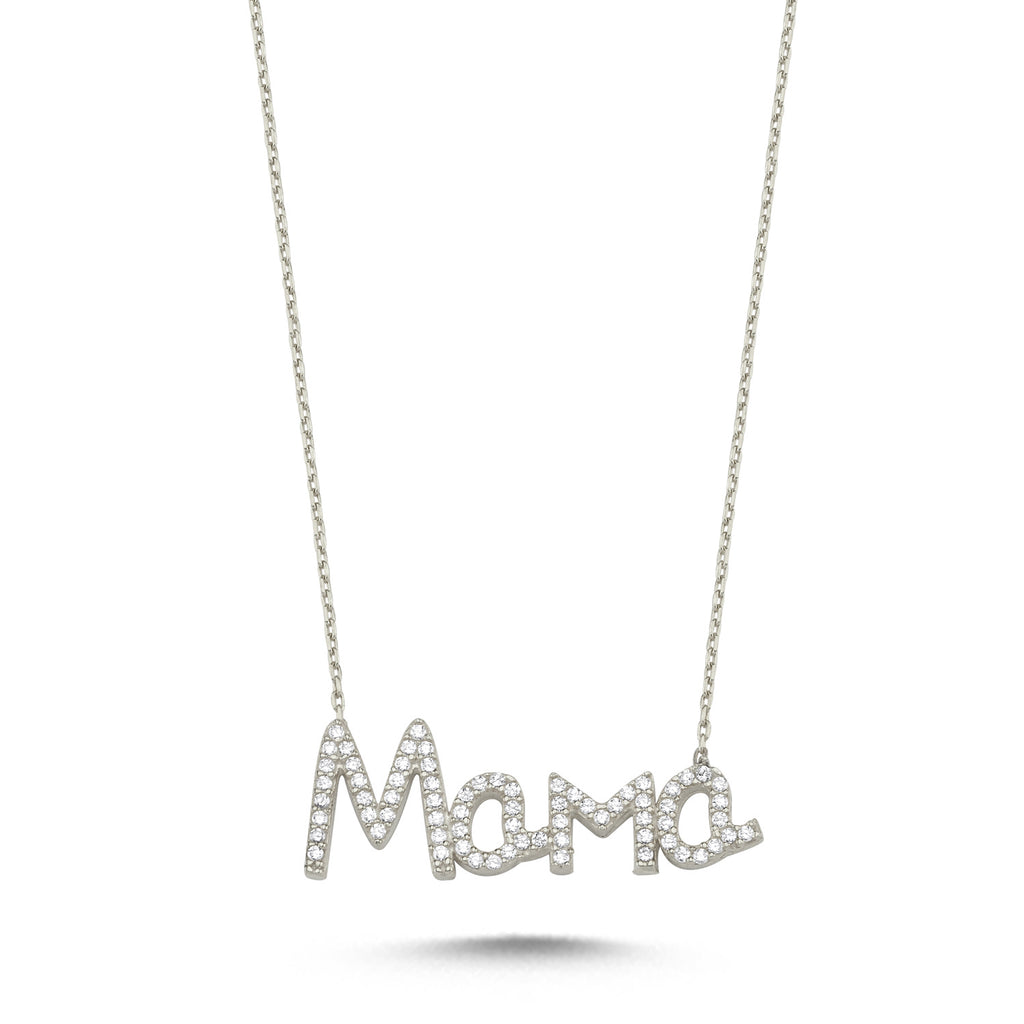 Trendy Zirconia Motto Mama Necklace 925 Crt Sterling Silver Gold Plated Handcraft Wholesale Turkish Jewelry