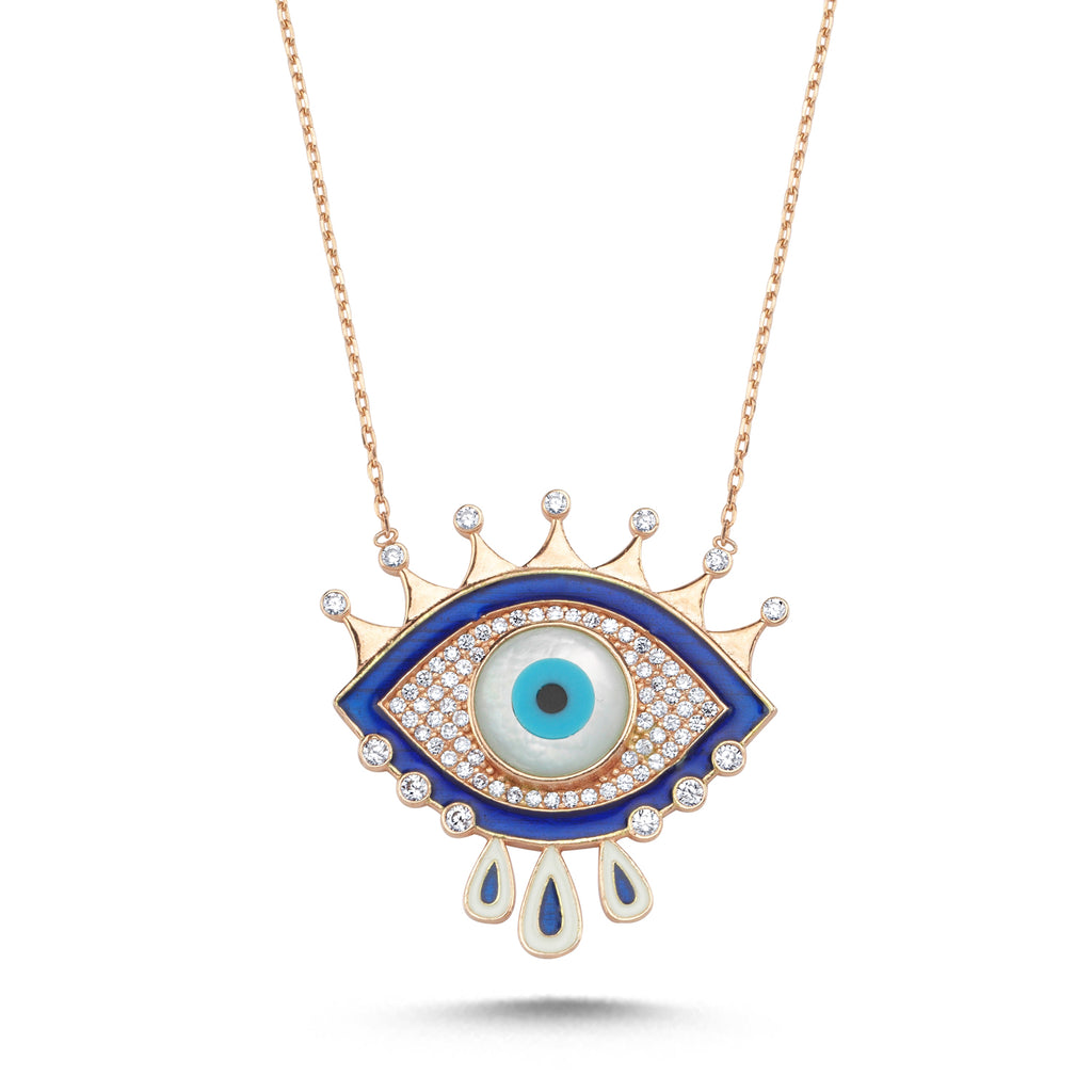 Trendy Zirconia Evil Eye Lash Necklace 925 Crt Sterling Silver Gold Plated Handcraft Wholesale Turkish Jewelry