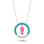 Trendy Zirconia Turquoise Enamel Round Medallion on Pink Enamel Fish Necklace 925 Crt Sterling Silver Gold Plated Handcraft Whol