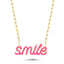 Trendy Pink Enamel Motto Smile Necklace 925 Crt Sterling Silver Gold Plated Handcraft Wholesale Turkish Jewelry