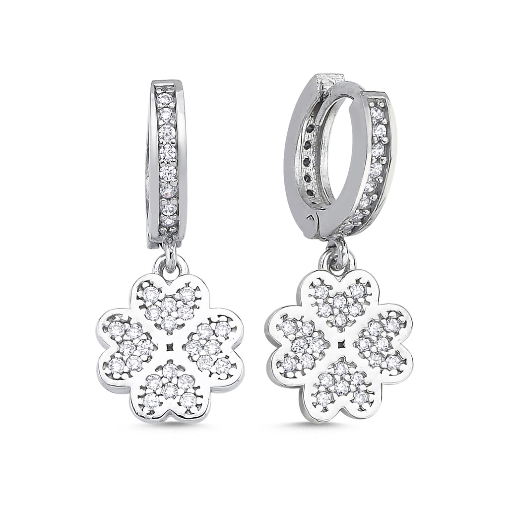 Trendy Zirconia Flover Hoop Earring 925 Crt Sterling Silver Gold Plated Handcraft Wholesale Turkish Jewelry