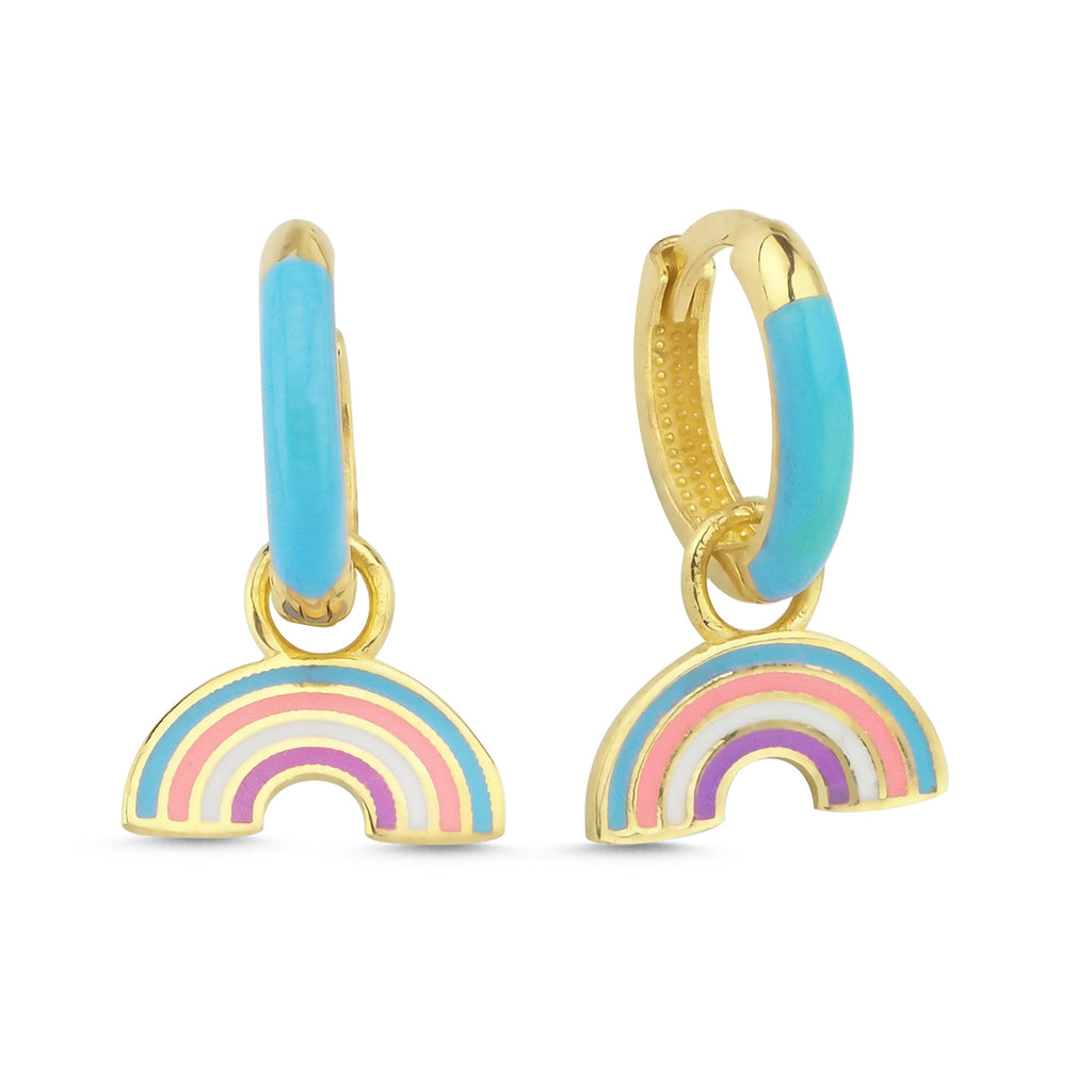 Trendy Colorful Enamel Rainbow Hoop Earring 925 Crt Sterling Silver Gold Plated Handcraft Wholesale Turkish Jewelry