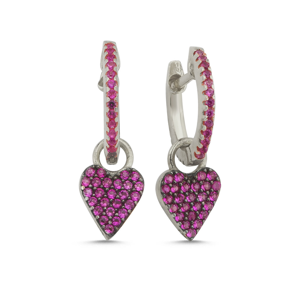 Trendy Pink Zirconia Heart Hoop Earring 925 Crt Sterling Silver Gold Plated Handcraft Wholesale Turkish Jewelry