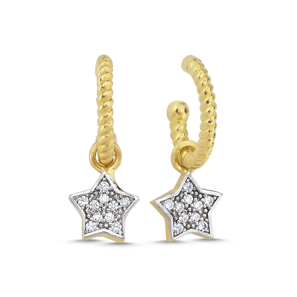 Trendy Zirconia Mini Star Earring 925 Crt Sterling Silver Gold Plated Handcraft Wholesale Turkish Jewelry