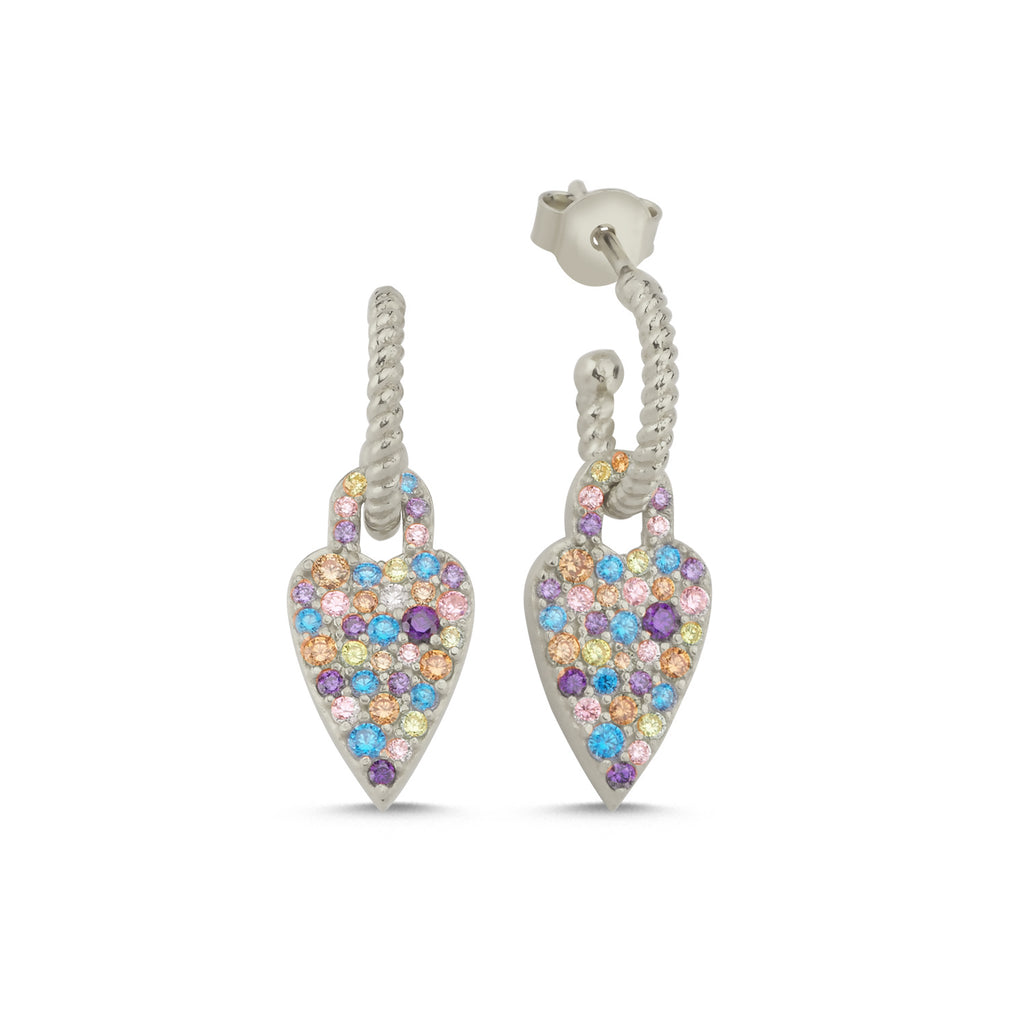 Trendy Colorful Zirconia Hanging Heart Earring  925 Crt Sterling Silver Gold Plated Handcraft Wholesale Turkish Jewelry