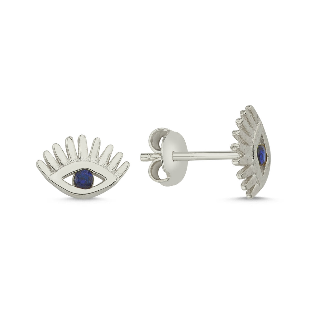 Trendy Navy Blue Zirconia Evileye Stud Earring 925 Crt Sterling Silver Gold Plated Handcraft Wholesale Turkish Jewelry
