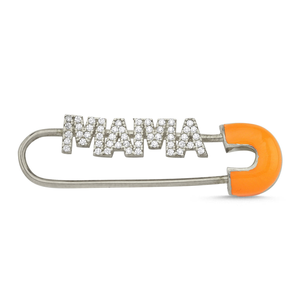 Trendy Orange Enamel Safety Pin Mama Earring 925 Crt Sterling Silver Gold Plated Handcraft Wholesale Turkish Jewelry(Single)