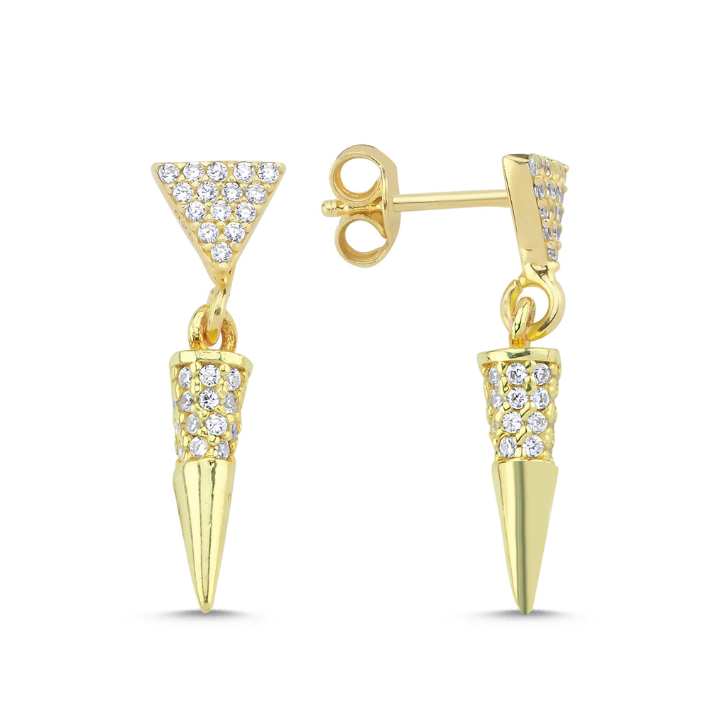Trendy Zirconia Triangle Hanging Bullet Earring 925 Crt Sterling Silver Gold Plated Handcraft Wholesale Turkish Jewelry