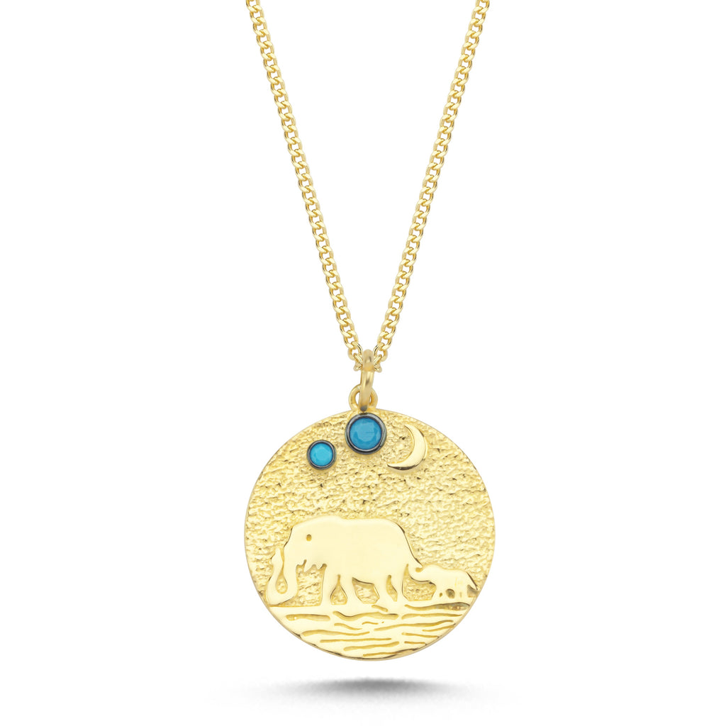 Trendy Zirconia Elephant Family Necklace 925 Sterling Silver Gold Plated Handcraft Wholesale Turkish Jewelry