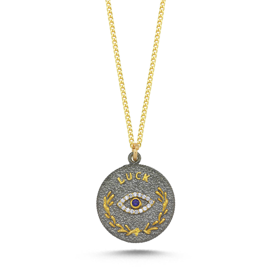 Gourmet Chain Black Zirconia Antique Coin On Eye Necklace 925 Sterling Silver Gold Plated Handcraft Wholesale Turkish Jewelry