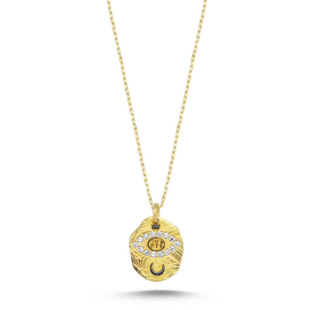 Trendy Zirconia Antique Coin On Eye Necklace 925 Sterling Silver Gold Plated Handcraft Wholesale Turkish Jewelry