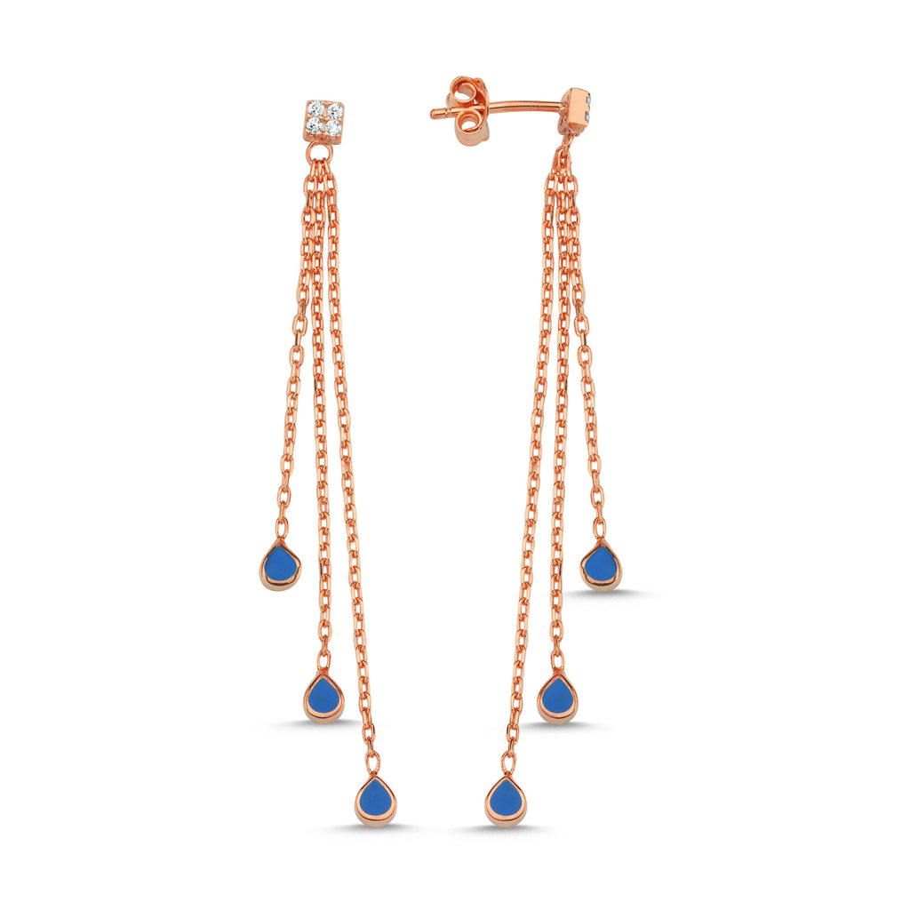 Trendy Hanging Navy Blue Enamel Drop Earring 925 Crt Sterling Silver Gold Plated Handcraft Wholesale Turkish Jewelry