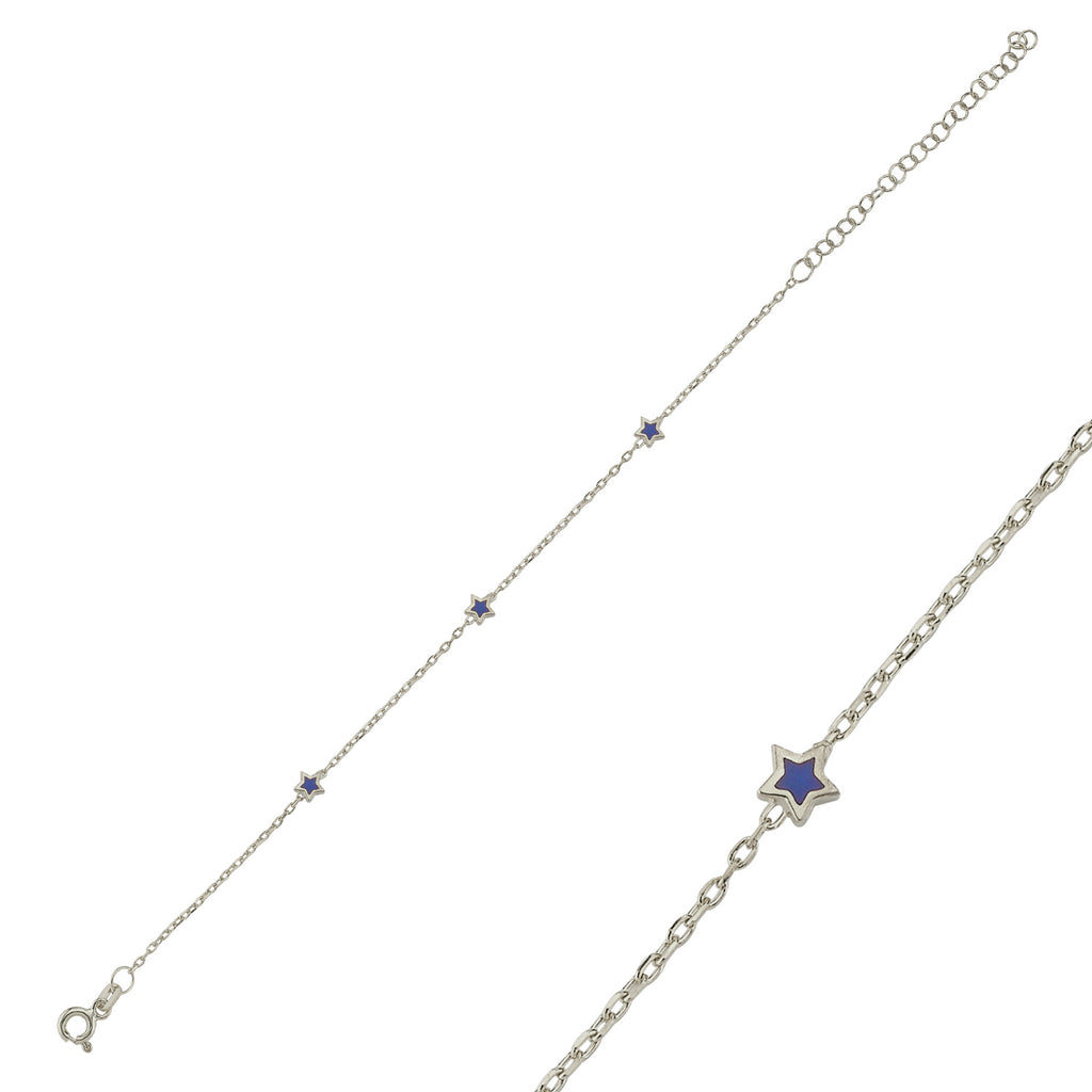Trendy Mini Star Navy Blue Enemal Bracelet 925 Crt Sterling Silver Gold Plated Handcraft Wholesale Turkish Jewelry