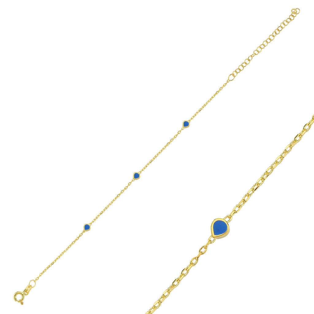 Trendy Navy Blue Enemal Mini Drops Bracelet 925 Crt Sterling Silver Gold Plated Handcraft Wholesale Turkish Jewelry