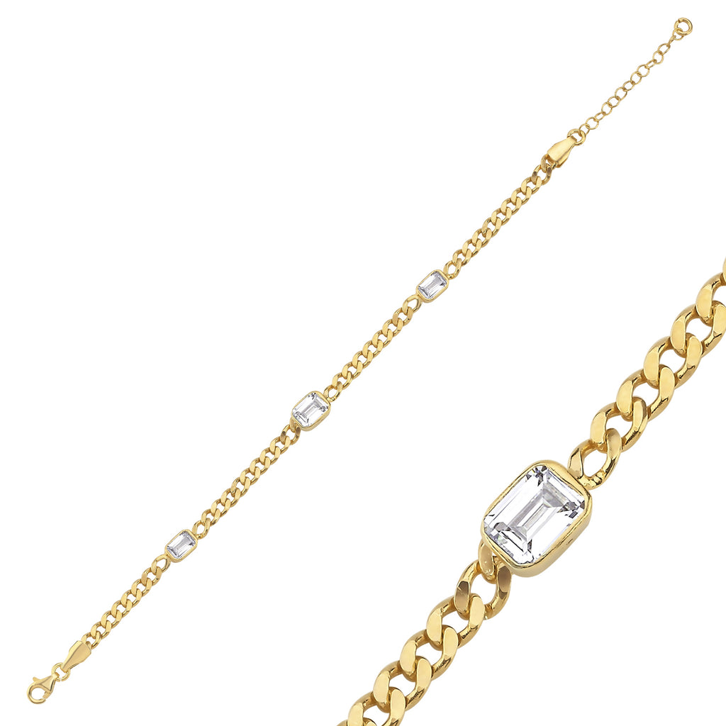 Trendy Baquette Stones Bracelet 925 Crt Sterling Silver Gold Plated Handcraft Wholesale Turkish Jewelry