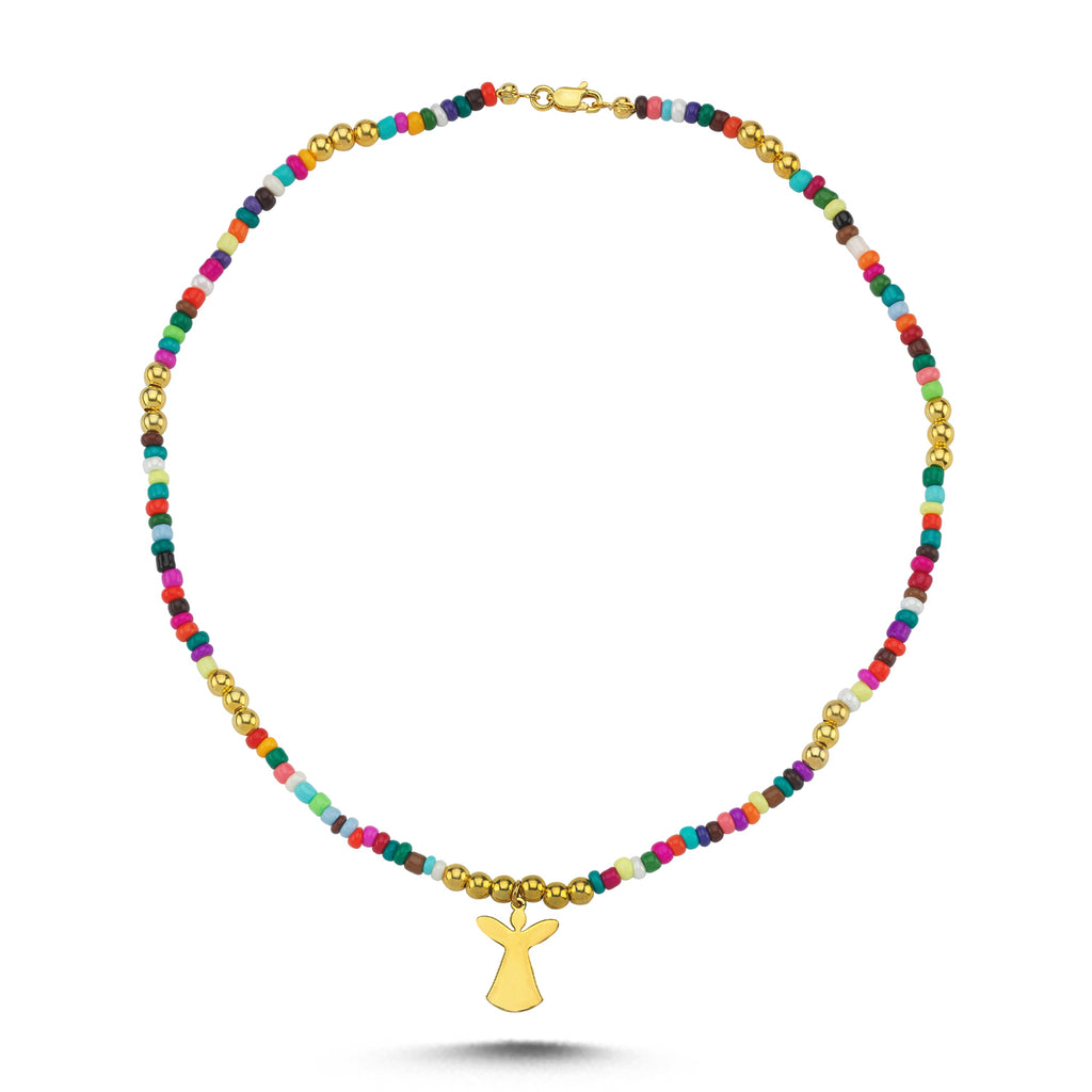 Trendy Summer Collection Colorful Beaded Angel Necklace Gold Plated Handcraft Unique Design Wholesale Turkish Jewelry