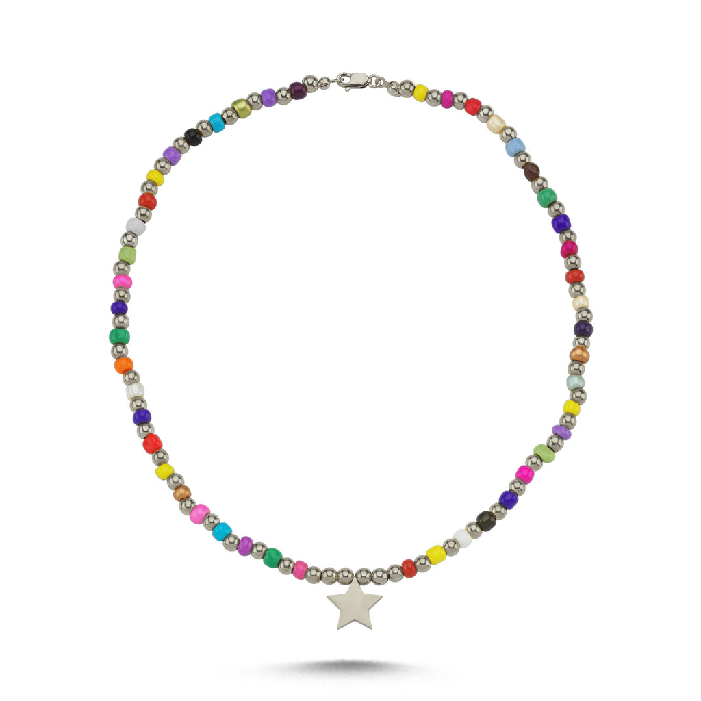 Trendy Summer Collection Colorful Beaded Star Necklace Gold Plated Handcraft Unique Design Wholesale Turkish Jewelry