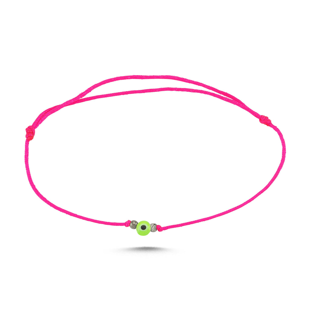 Trendy Pink Rope Yellow Evileye Bracelet 925 Crt Sterling Silver Gold Plated Handcraft Wholesale Turkish Jewelry