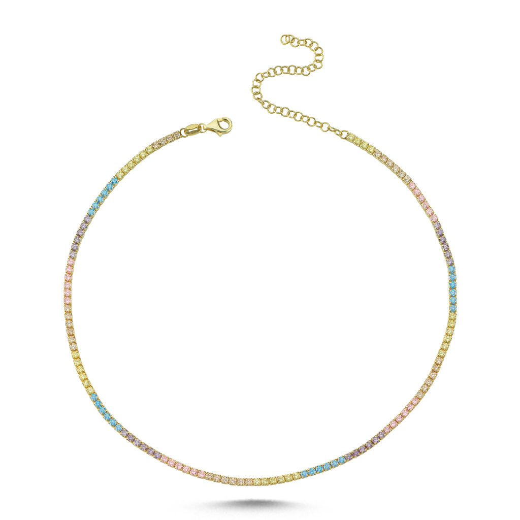 Trendy Colorful Tennis Chain 925 Crt Sterling Silver Gold Plated Handcraft Wholesale Turkish Jewelry
