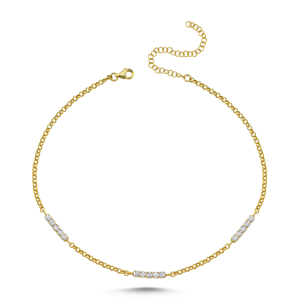 Trendy Round Chain Zirconia Stone Bar Necklace 925 Crt Sterling Silver Gold Plated Handcraft Wholesale Turkish Jewelry