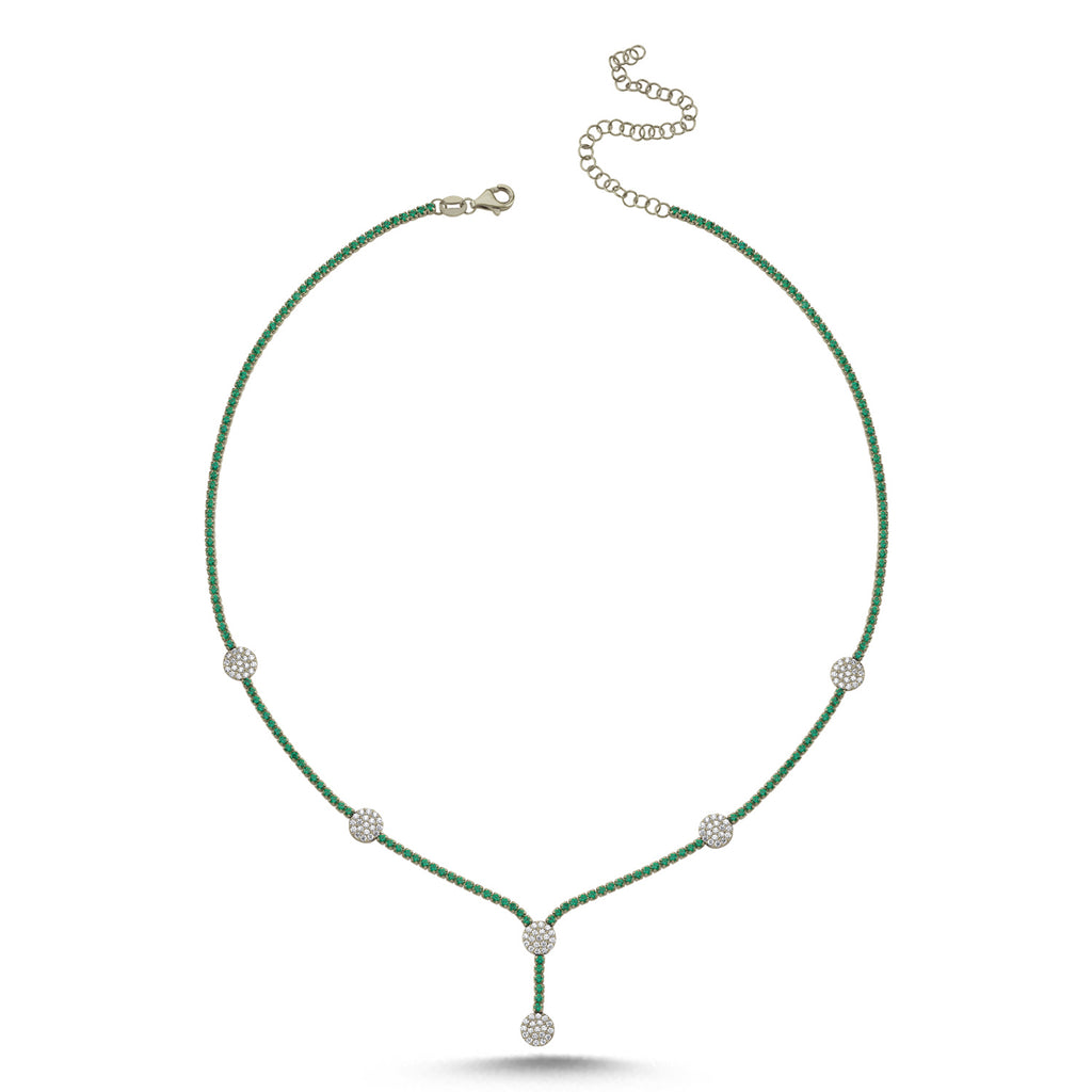 Trendy Green Tennis Chain White Zirconia Round Necklace 925 Crt Sterling Silver Gold Plated Handcraft Wholesale Turkish Jewelry