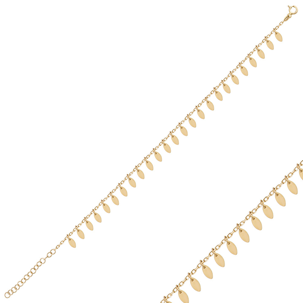 925 Sterling Silver Gold Plated Plain Mini Drops Anklet Wholesale Turkish Jewelry