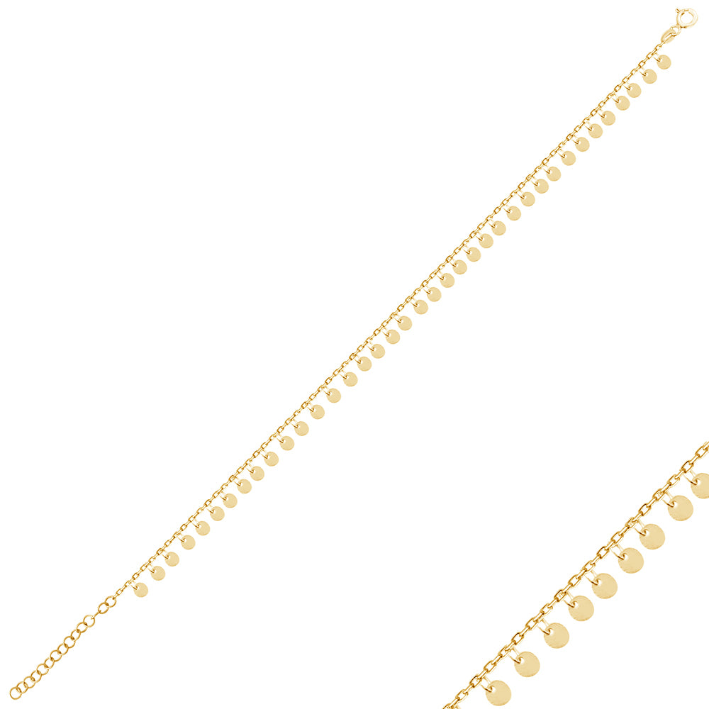 925 Sterling Silver Gold Plated Plain Mini Round Anklet Wholesale Turkish Jewelry
