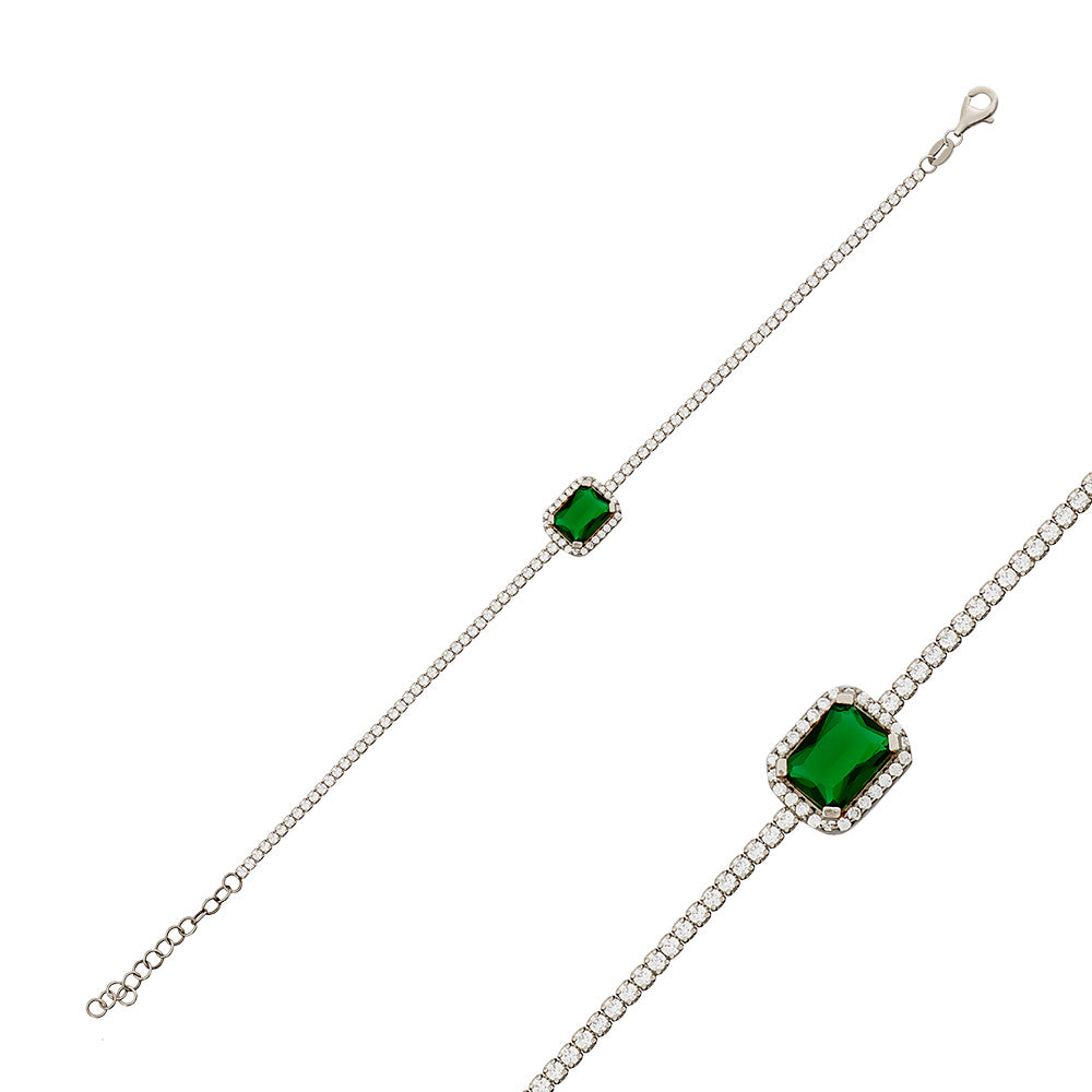 Green Emerald 1,7 mm Zirconia Tennis Gold Plated Tennis Bracelet Wholesale 925 Crt Sterling Silver Turkish Jewelry