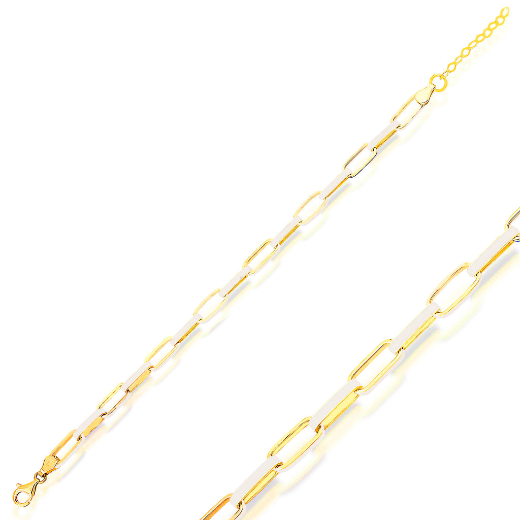 White Enamel Paperclip Chain Gold Plated Trendy Bracelet Wholesale 925 Crt Sterling Silver  Turkish Jewelry